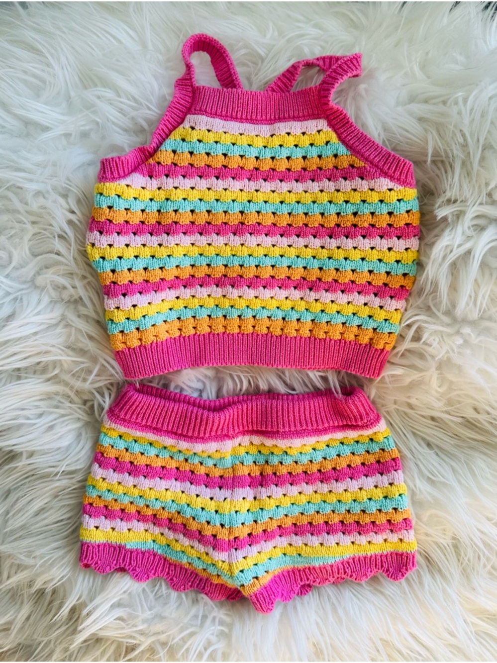 Old Navy Pink Multicolor Knit Tank & Shorts Set
